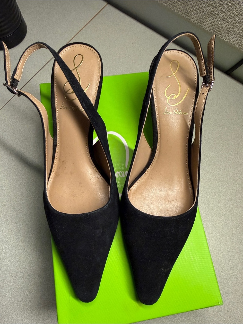Sam Edelman Black Suede Slingback Pointed Toe Heels
